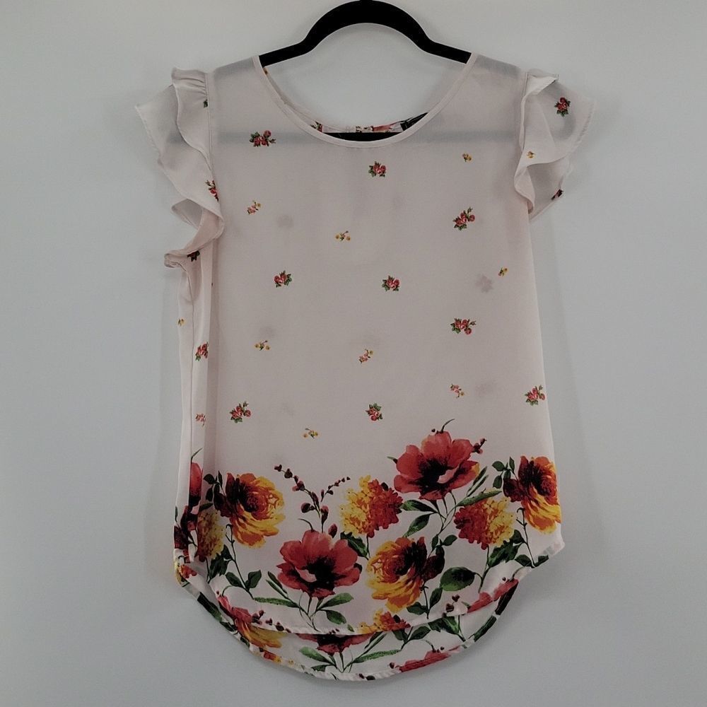3 For $20 OLM White Blouse w/ multi color flowers size S